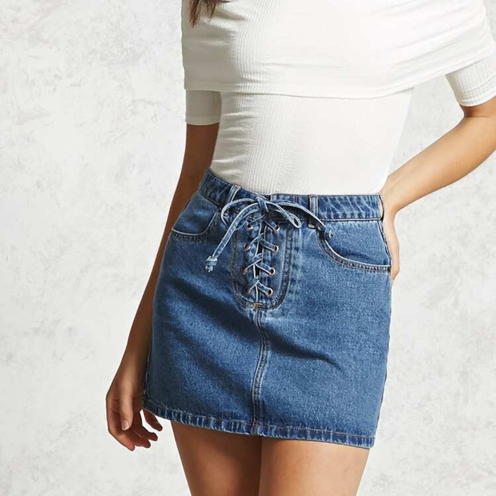 Lace Up Denim Mini Skirt